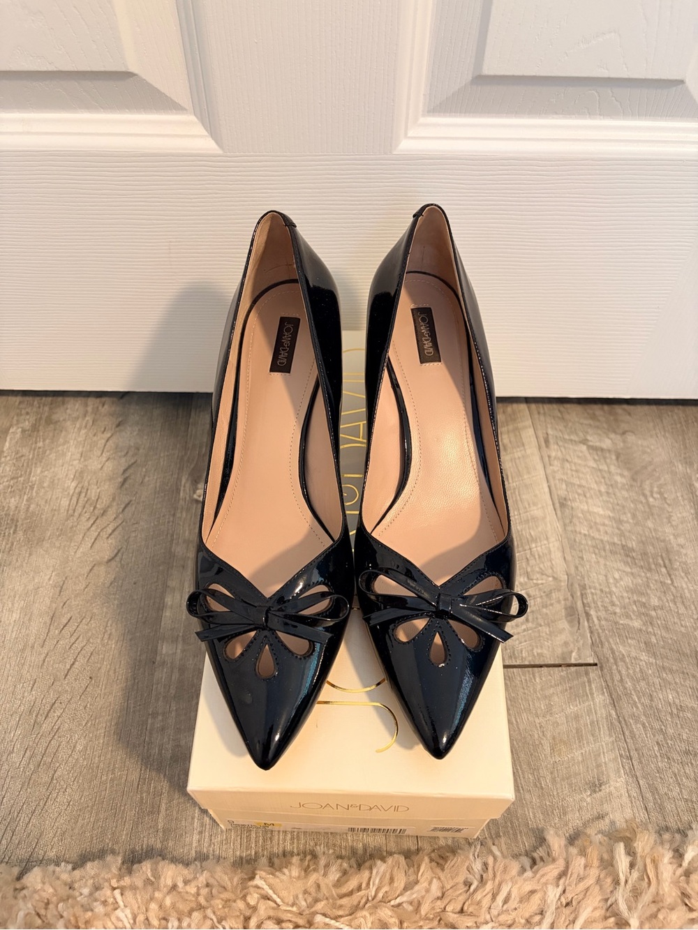 Joan & David Black Patent Pointed-Toe Bow Pumps